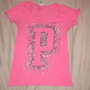 Bright pink Victoria secret shirt with gray sequin